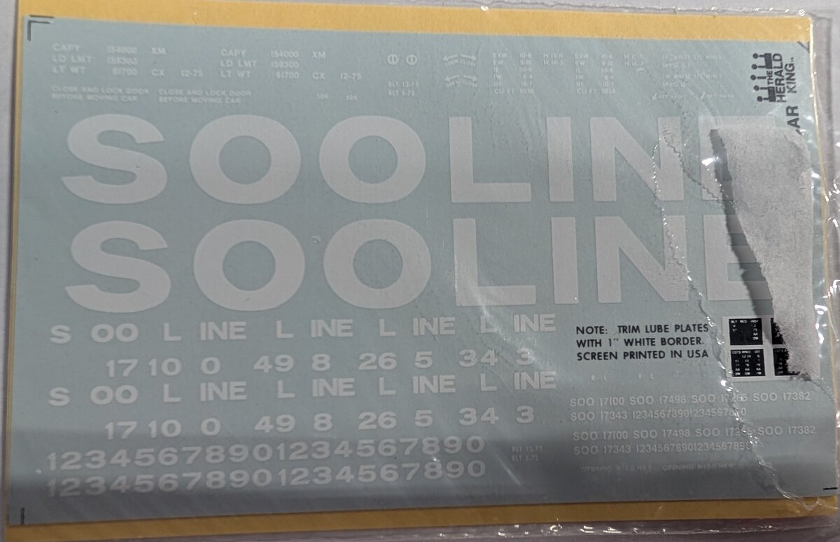 Herald King B-104 HO Scale SOO Line Decal Set