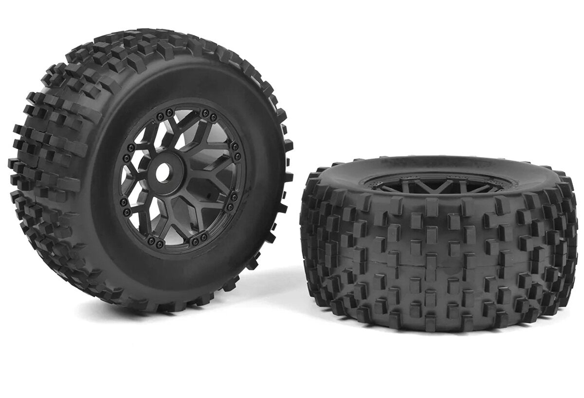 Corally 00180-378-1 1:8 MT Tires Gripper Glued on BBS Rims Black (1 Pair)