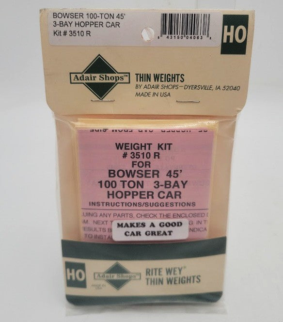 Adair Shops 3510 R HO Scale Weight Kit Bowser 100-Ton 45' 3-Bay Hopper Car