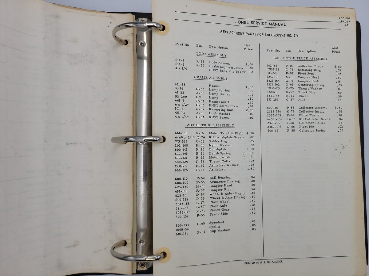 Lionel SM-4963 Parts Lists and Service Manual 1949-1963