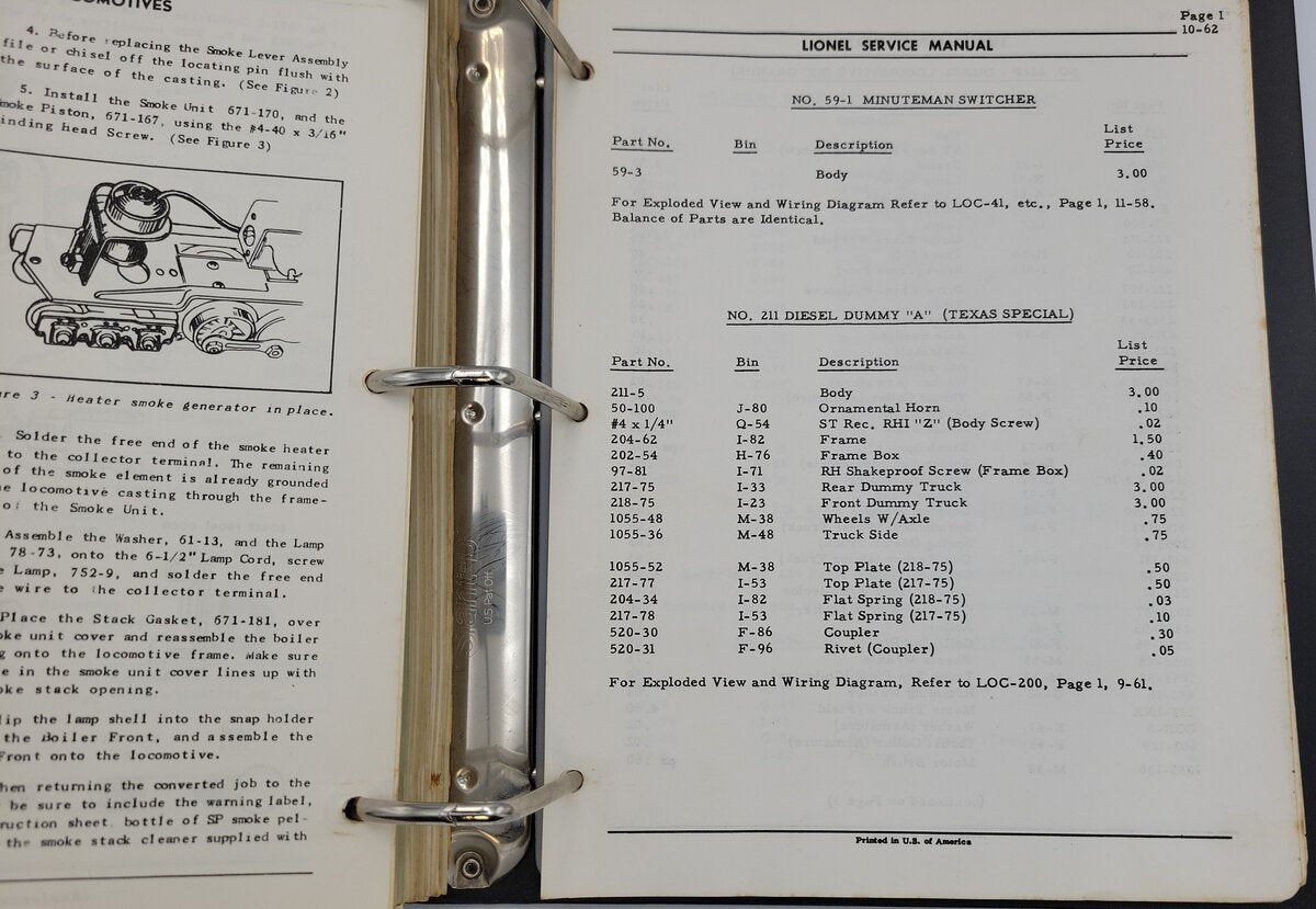 Lionel SM-4963 Parts Lists and Service Manual 1949-1963