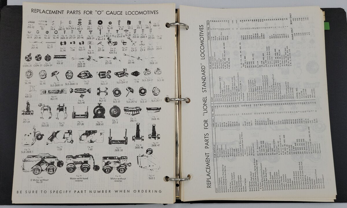Lionel 2941-10 Prewar Service Manual and Replacement Parts Listings