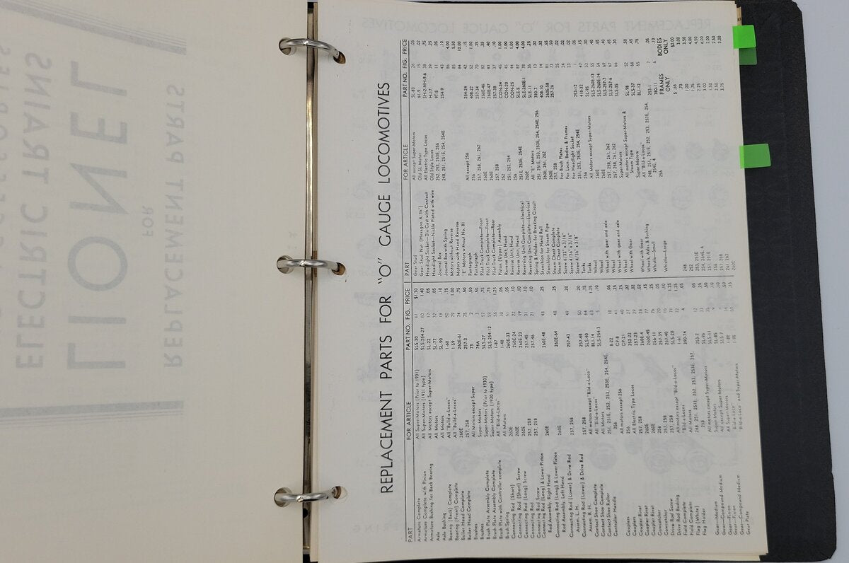Lionel 2941-10 Prewar Service Manual and Replacement Parts Listings