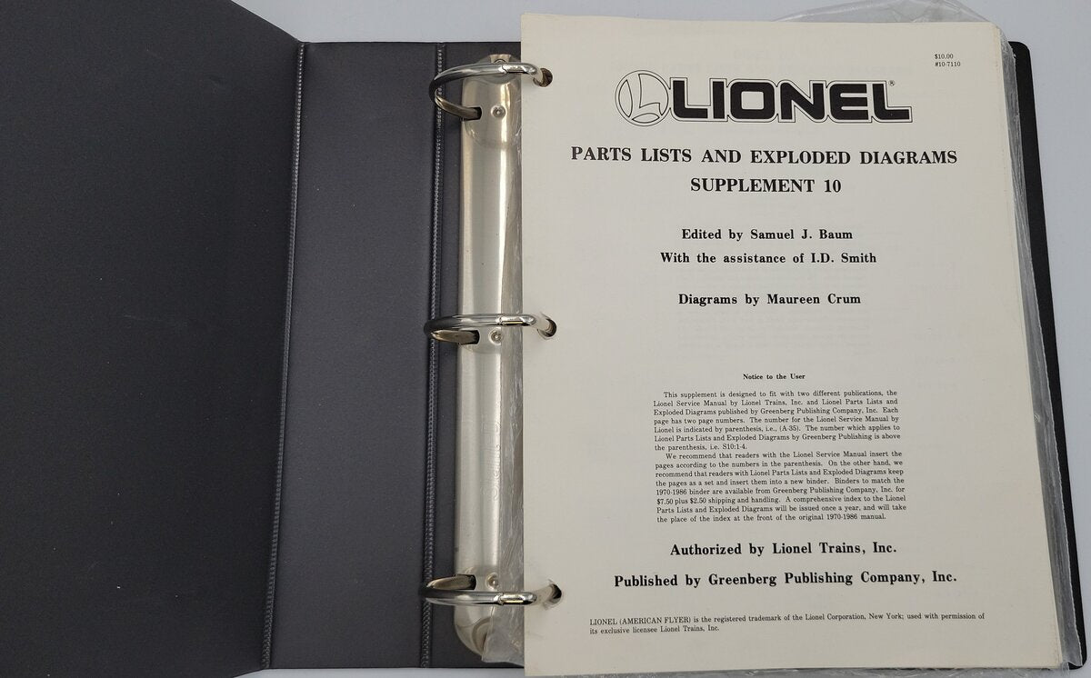 Lionel 1014-1620 Parts List and Exploded Diagram Supplements #10 - 14 / 16-20