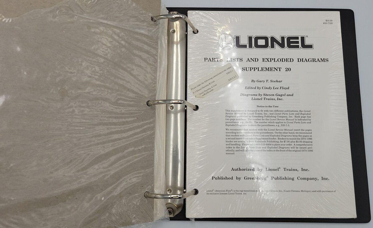Lionel 1014-1620 Parts List and Exploded Diagram Supplements #10 - 14 / 16-20