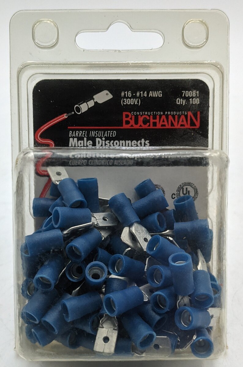 Buchanan 70081 16-14 AWG 300 Volt Male Disconnects Blue (100-Pack)