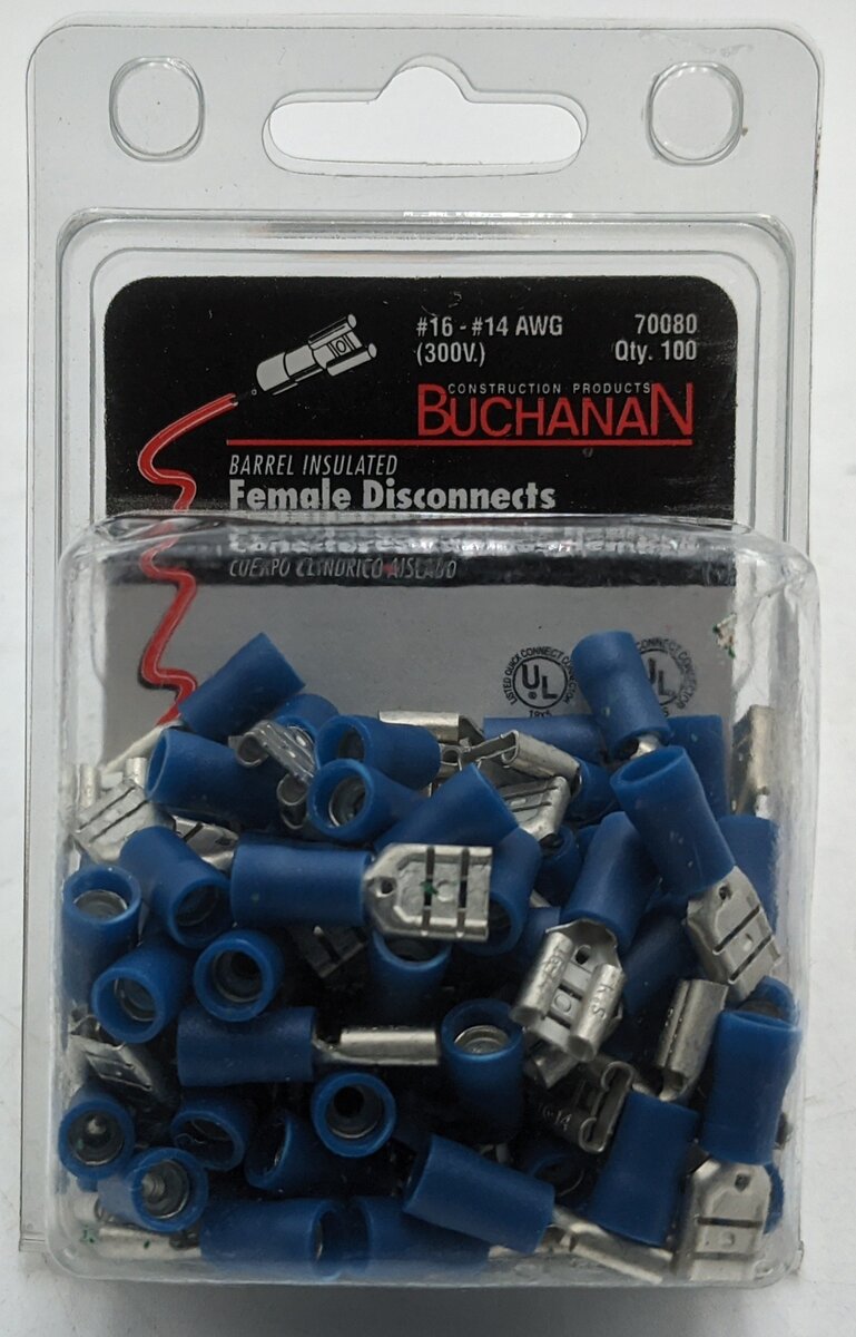 Buchanan 70080 16-14 AWG 300 Volt Barrel Insulated Female Disconnects (100-Pack)