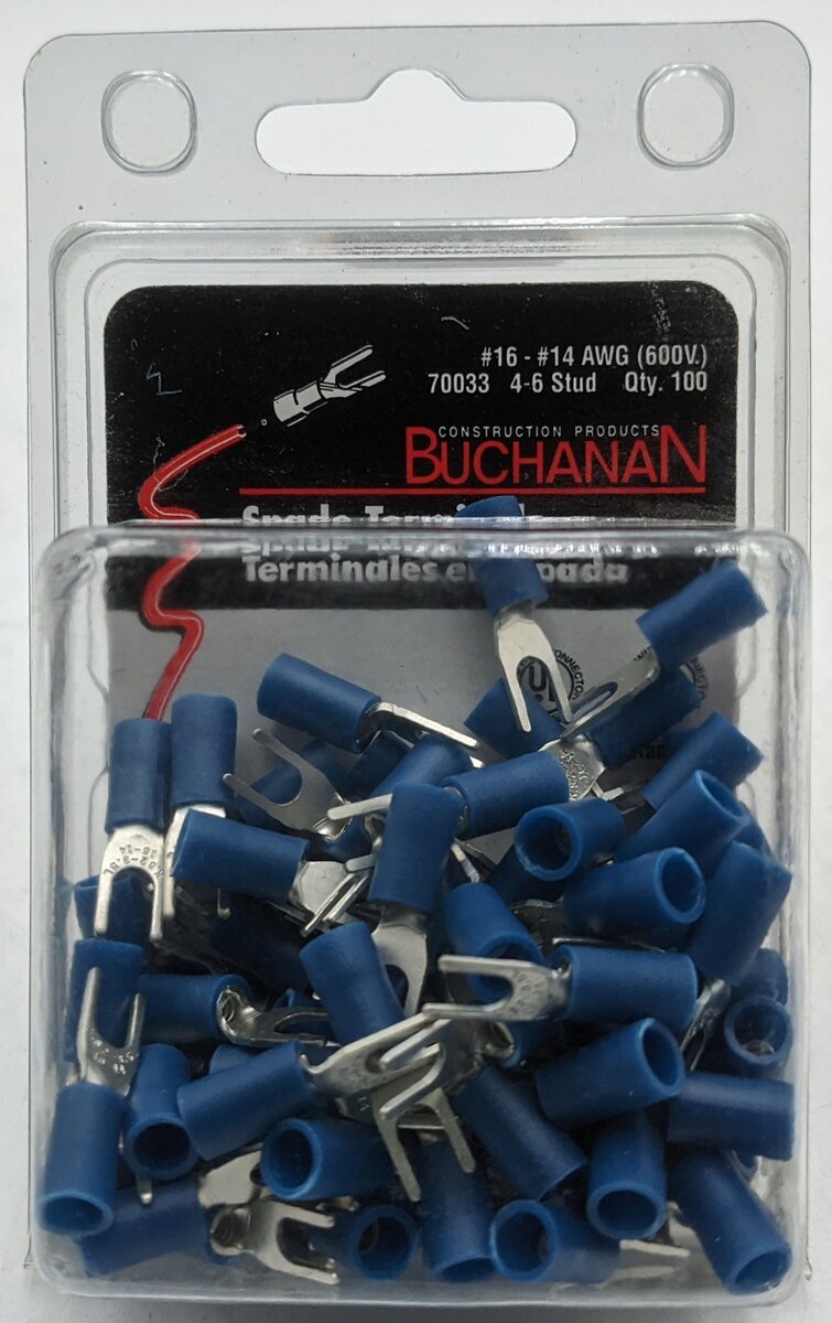 Buchanan 70033 16-14 AWG 600 Volt 4-6 Stud Spade Terminals (100-Pack)