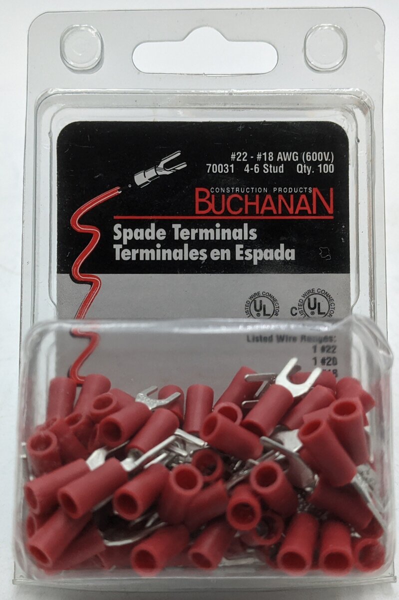 Buchanan 70031 22-18 AWG 600 Volt 4-6 Stud Insulated Spade Terminals (100-Pack)