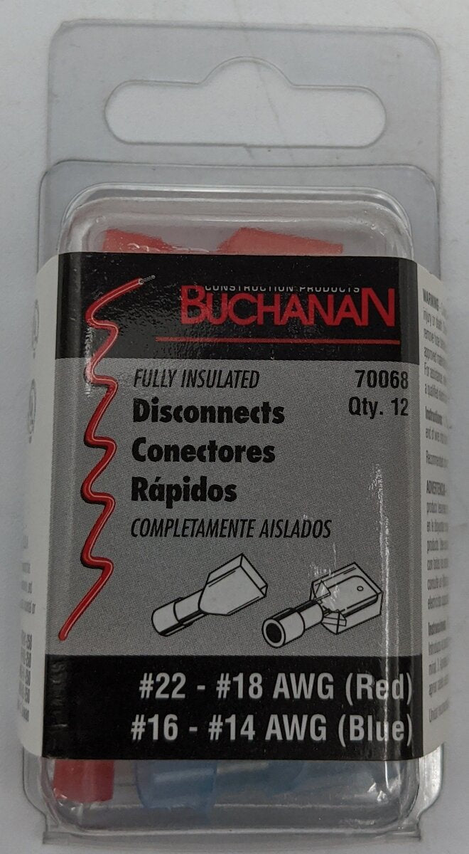 Buchanan 70068 22-18 AWG (Red) 16-14 AWG (Blue) Insulated Disconnects (12-Pack)