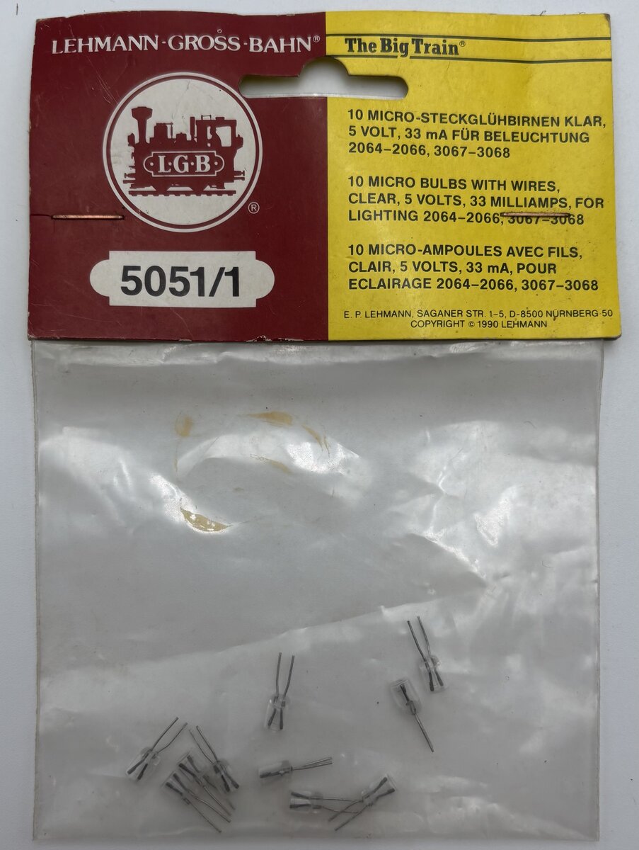 LGB 5051/1 G 10 Clear Micro Bulbs w/Wires 5 Volts