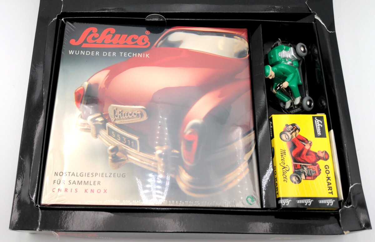 Schuco 02145 Wunder Der Technik Book & Wind-Up Racer Go-Kart Set