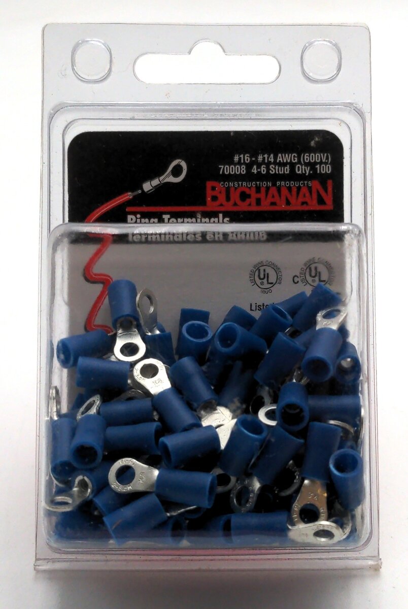 Buchanan 70008 Ring Terminals #16-#14 AWG 600V 4-6 Stud 100 Pcs