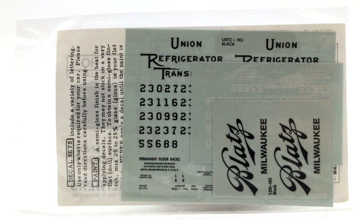 Walthers 1501 HO Scale Blatz Milwaukee Union Refrigerator Transit Decals