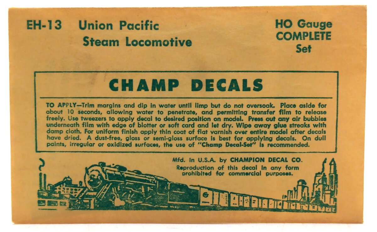 Champ Decals EH-13 HO Scale Union Pacific Steam Locomotive Decals