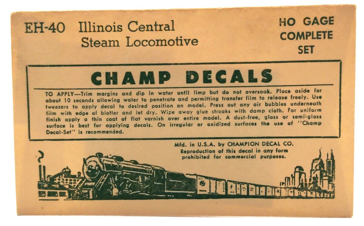 Champ Decals EH-40 HO Scale Illinois Central Steam Locomotive Decals