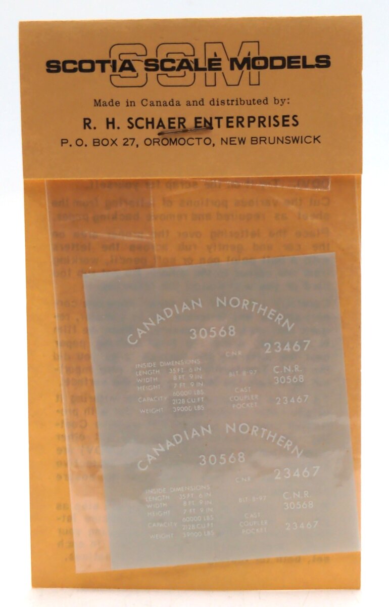 Scotia Scale Models 30568 HO Scale Canadian Northern Decals