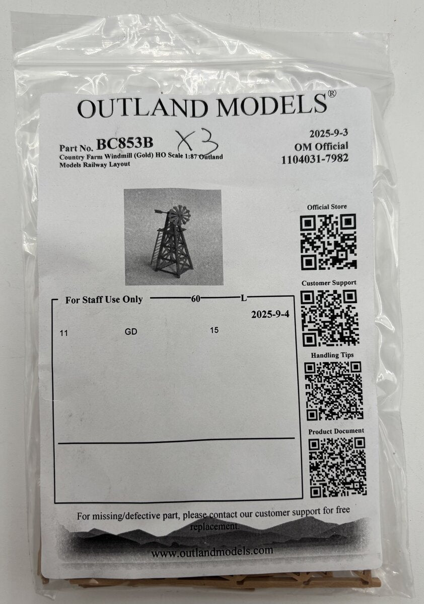 Outland Models BC853B HO Country Farm Windmill (Gold) Kit (Set of 3)