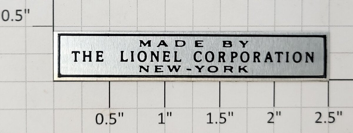 Lionel 440C-2 Large Self-Adhesive Nickel Made By Lionel Corp. Nameplate