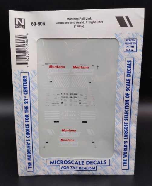 Microscale 60-606 N Scale Montana Rail Link Cabooses & Asstd. 1988+ Decal Sheet