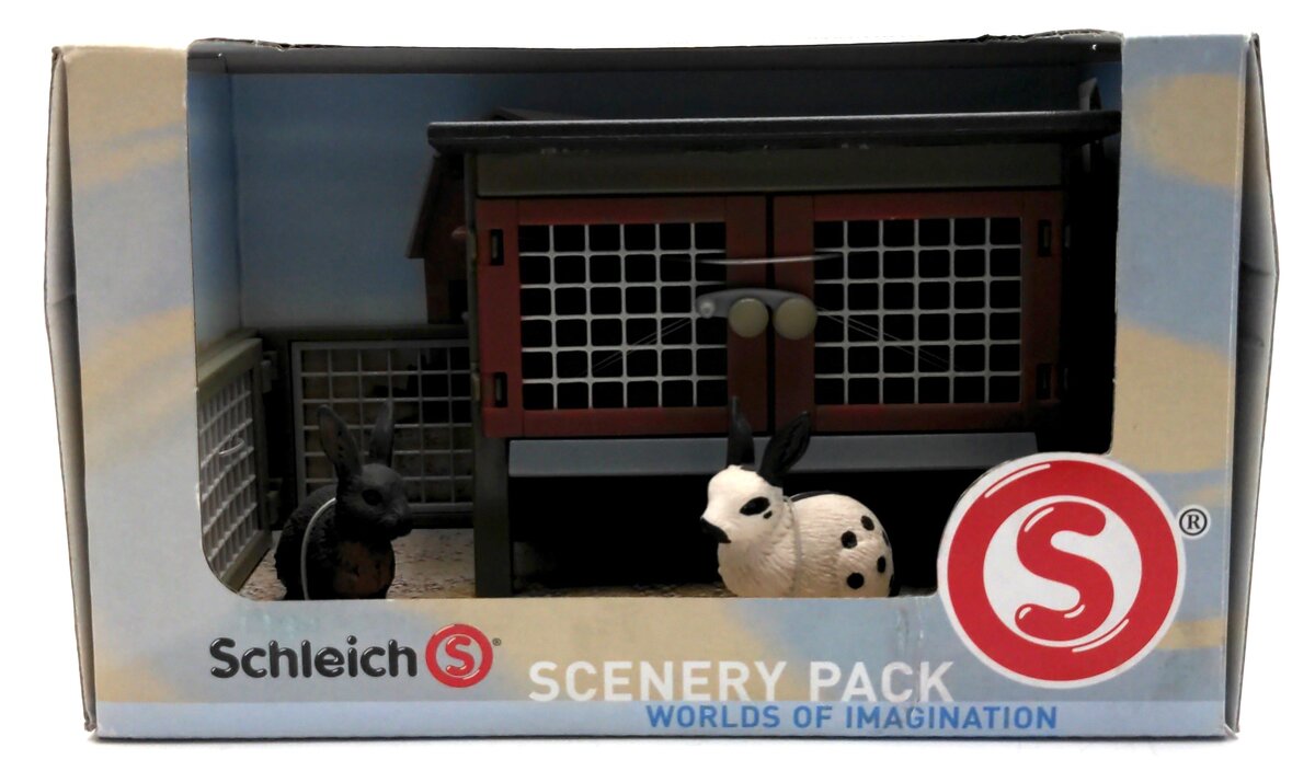 Schleich 41216 G Scale Heavy Duty Plastic Rabbit Hutch With 2 Rabbits