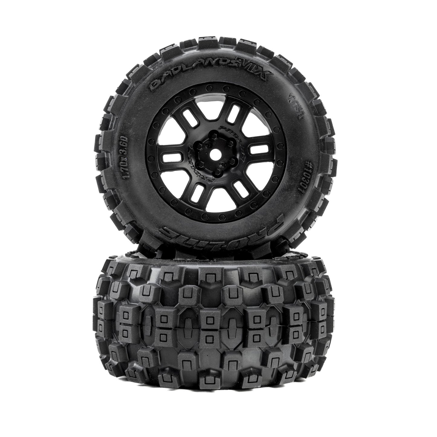 Pro-Line Racing 1030110 1:16 Badlands F/R Tires MTD Black Split Six (Pack of 2)