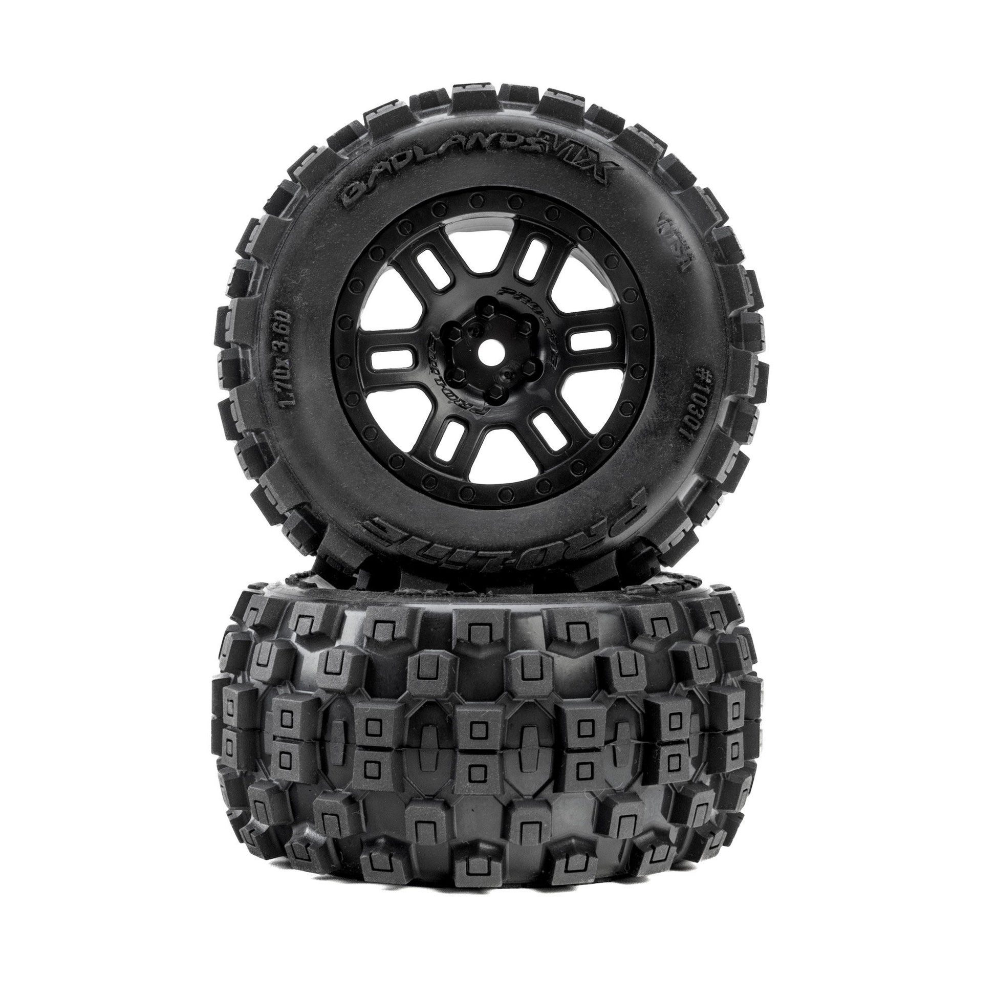 Pro-Line Racing 1030110 1:16 Badlands F/R Tires MTD Black Split Six (Pack of 2)