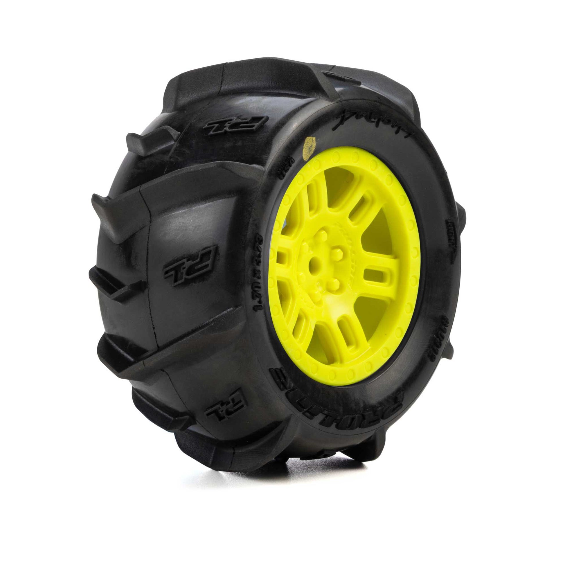 Pro-Line Racing PRO1031212 1:16 Dumont Paddle Tire Mounted 12mm Yellow Split Six