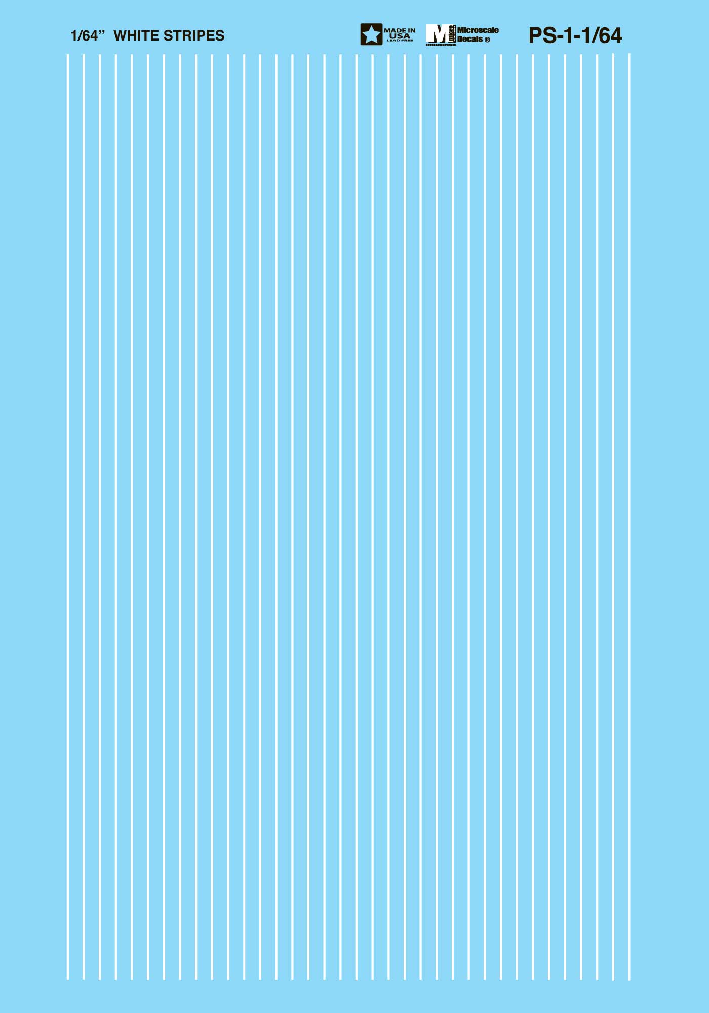 Microscale PS-1-1-64 1/64" wide White Parallel Stripes Waterslide Decal Sheet
