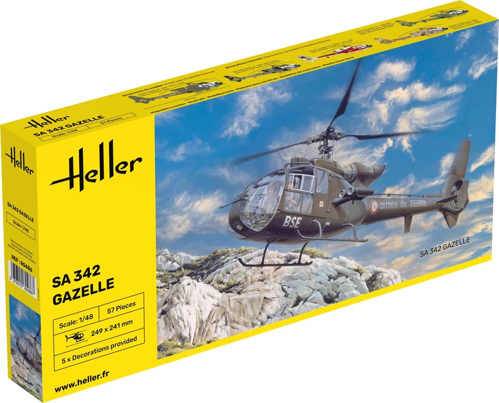 Heller 80486 1:48 SA 342 Gazelle Helicopter Plastic Model Kit