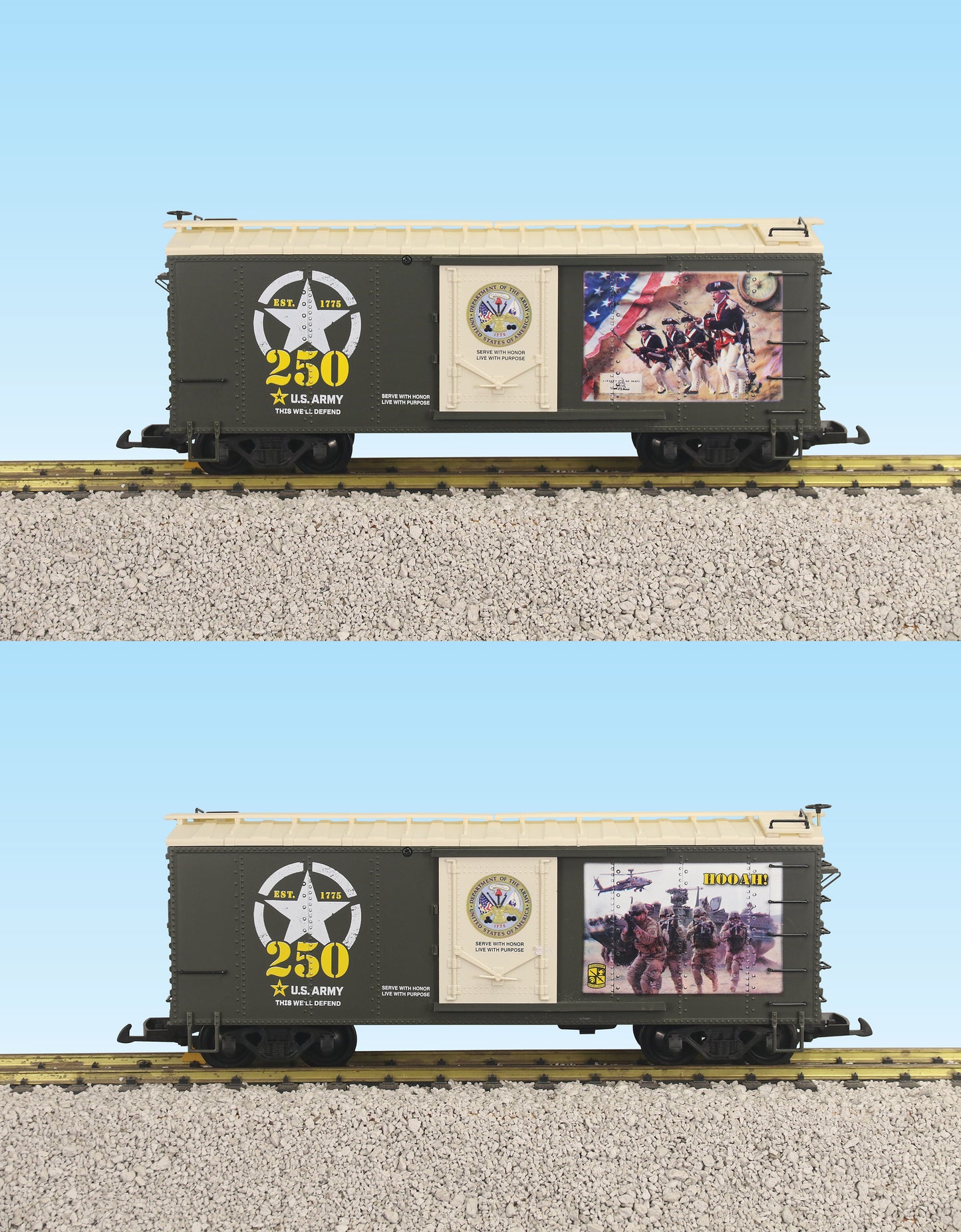 USA Trains R19161 G US Army 250th Anniversary Boxcar - 2 Sided