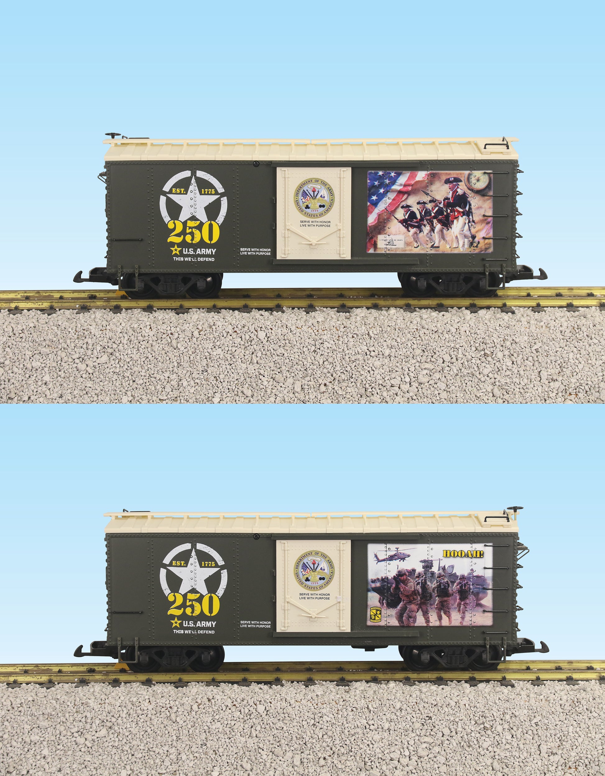 USA Trains R19161 G US Army 250th Anniversary Boxcar - 2 Sided