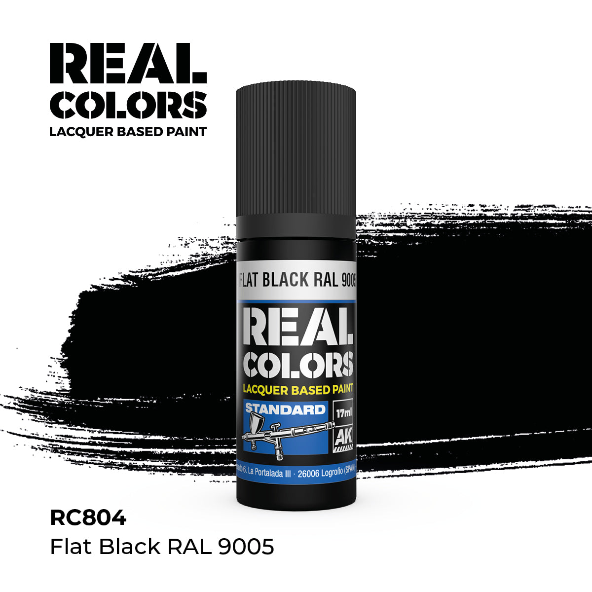 AK Interactive RC804 Real Colors Standard Flat Black - 17 ml Paint Bottle