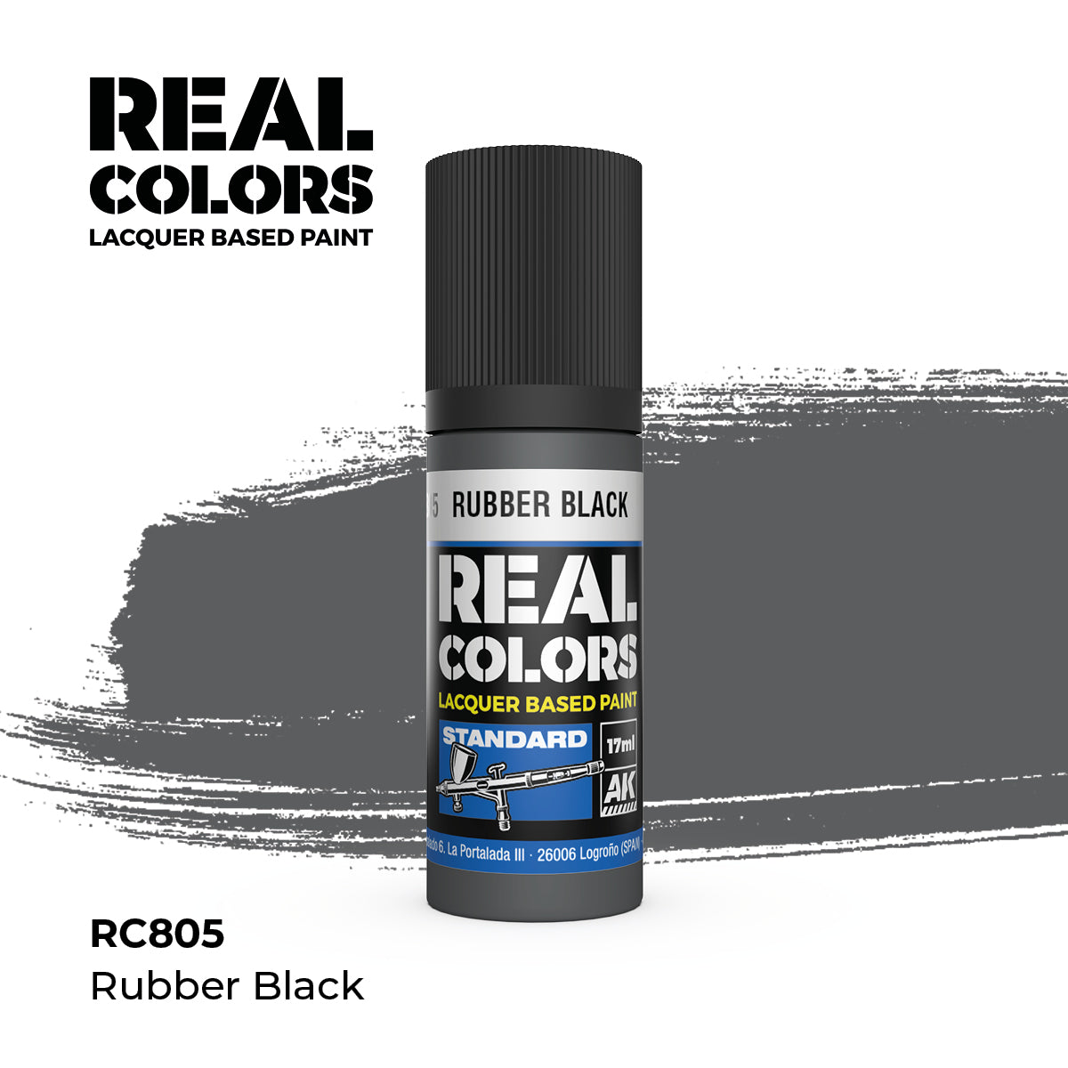 AK Interactive RC805 Real Colors Standard Rubber Black - 17 ml Paint Bottle