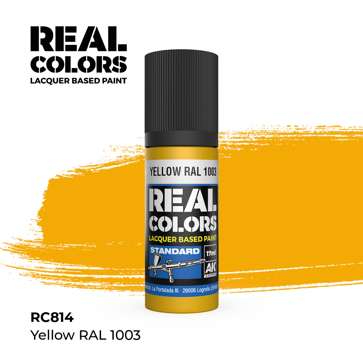 AK Interactive RC814 Real Colors Standard Yellow Lacquer - 17 ml Paint Bottle