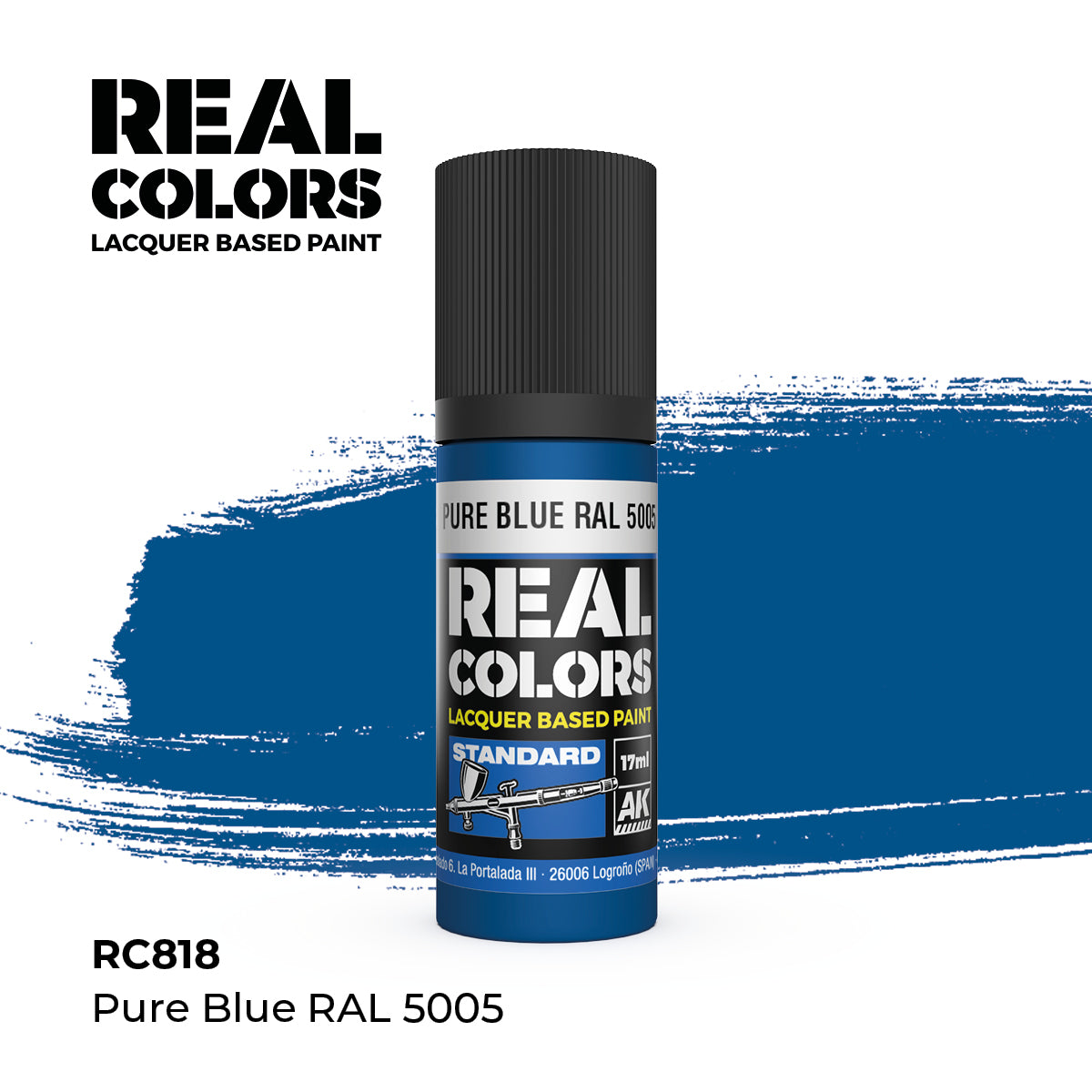 AK Interactive RC818 Real Colors Standard Pure Blue Lacquer - 17 ml Paint Bottle