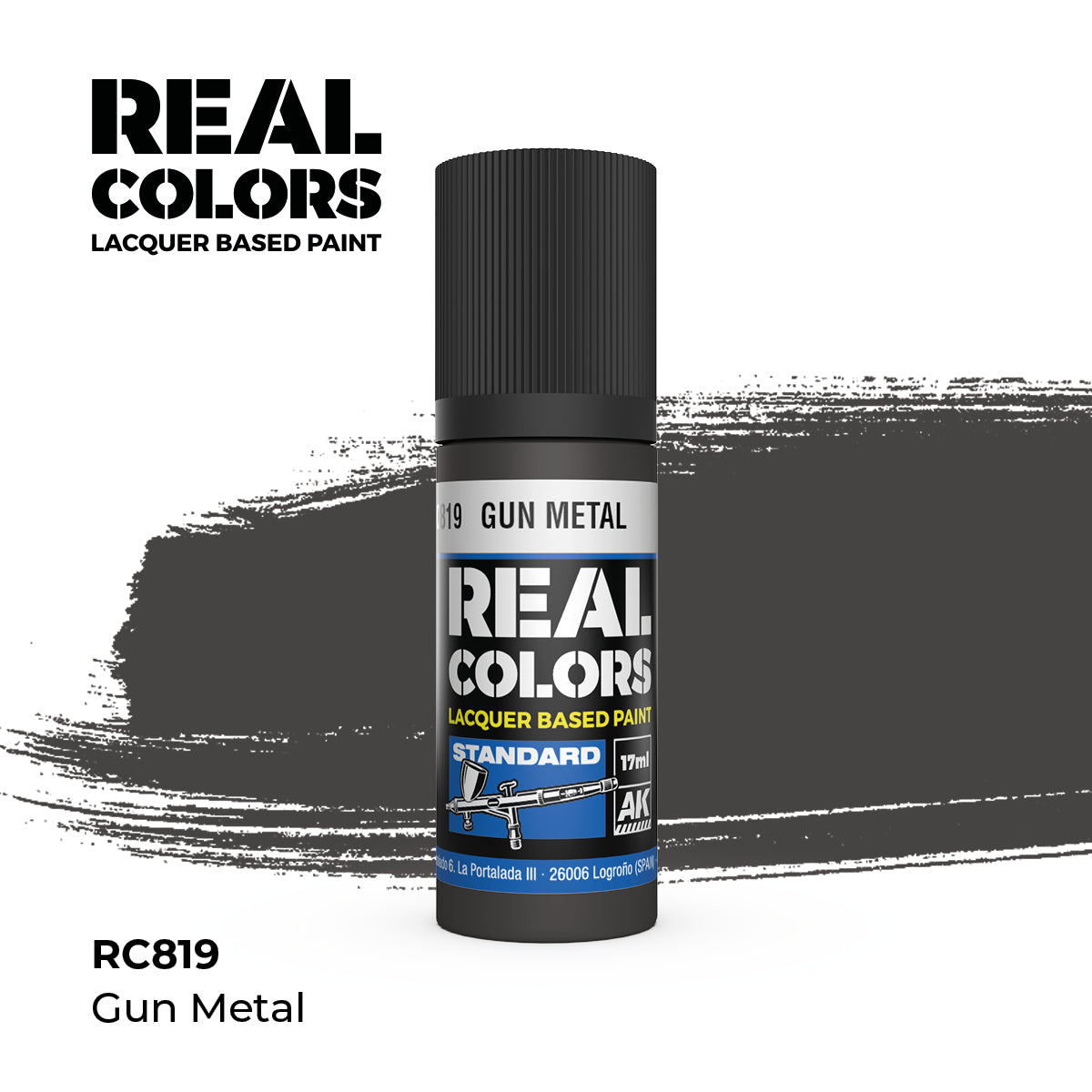 AK Interactive RC819 Real Colors Standard Gun Metal Lacquer - 17 ml Paint Bottle