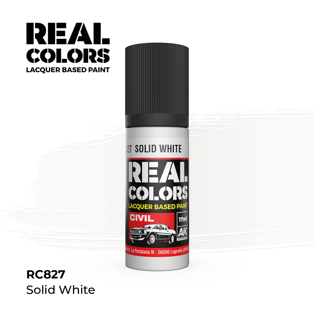 AK Interactive RC827 Real Colors Civil Solid White Lacquer - 17 ml Paint Bottle