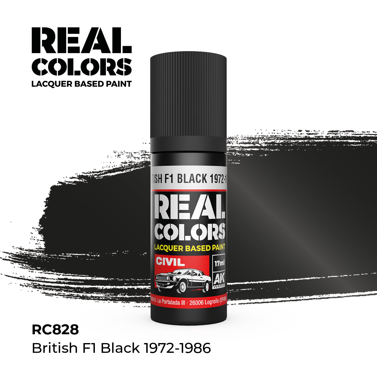 AK Interactive RC828 Real Colors Civil British F1 Black 1972-1986 - 17 ml Bottle