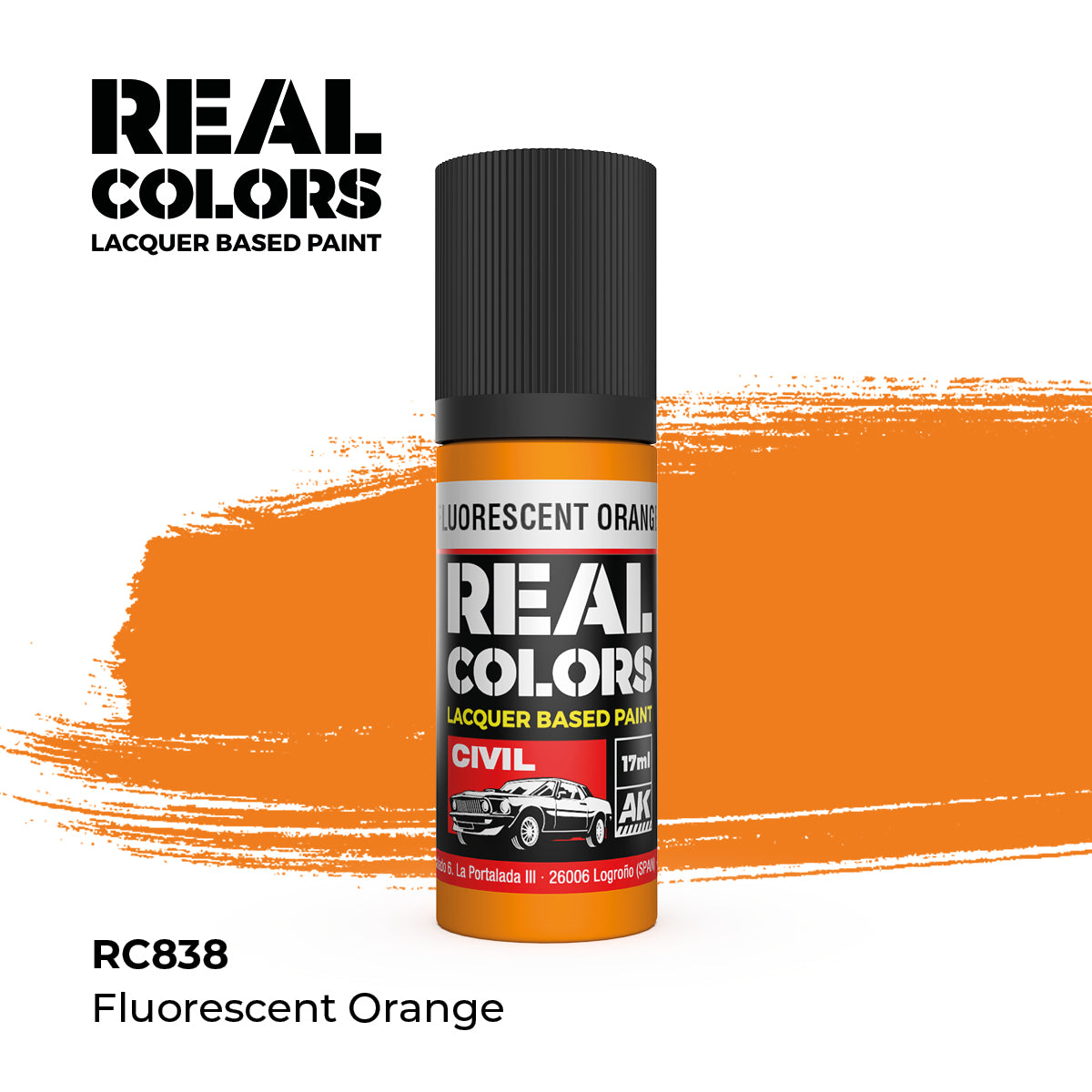 AK Interactive RC838 Real Colors Civil Fluorescent Orange - 17 ml Paint Bottle