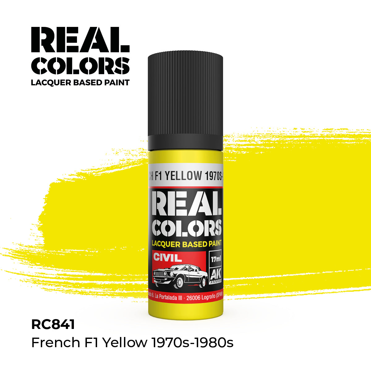 AK Interactive RC841 Real Colors Civil French F1 Yellow 1970s-1980s 17 ml Bottle