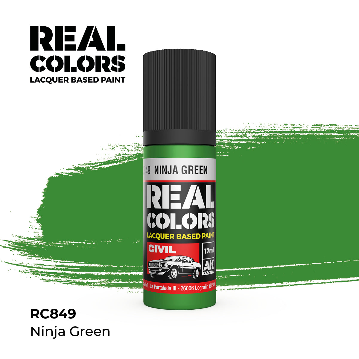 AK Interactive RC849 Real Colors Civil Ninja Green Lacquer - 17 ml Paint Bottle