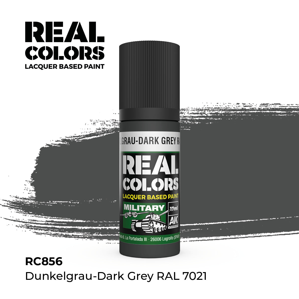 AK Interactive RC856 Real Colors Military Dark Grey Lacquer - 17 ml Paint Bottle