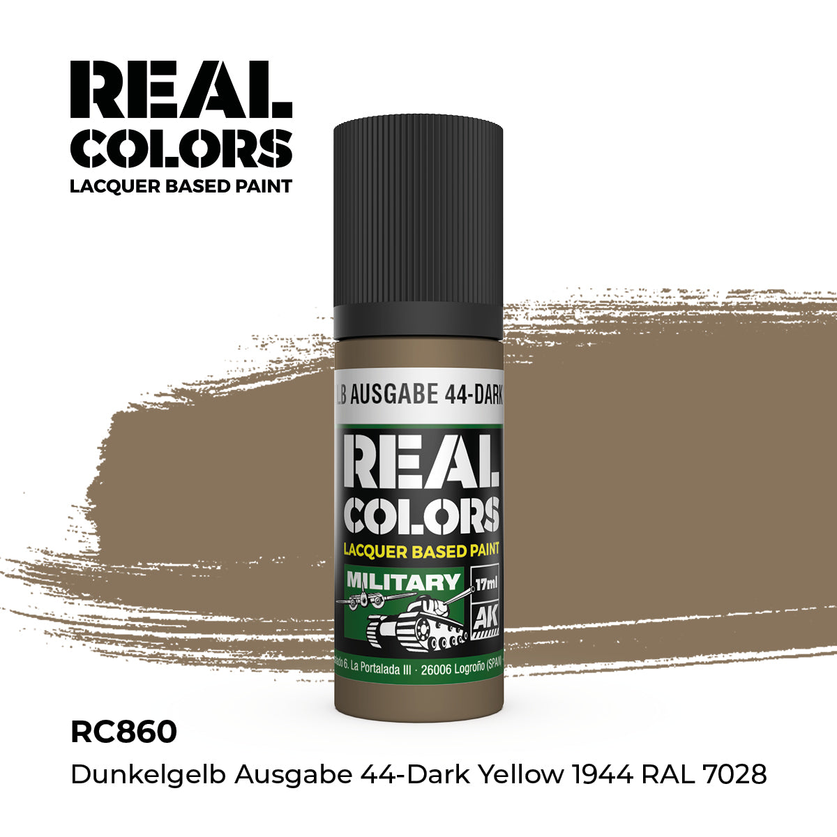 AK Interactive RC860 Real Colors Military Dark Yellow 1944 - 17 ml Paint Bottle