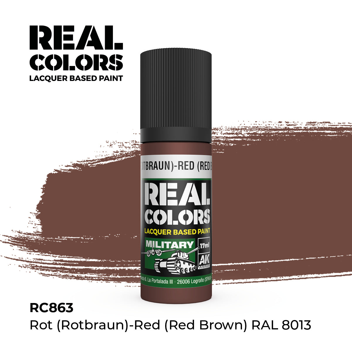 AK Interactive RC863 Real Colors Military RAL 8013 Lacquer - 17 ml Paint Bottle