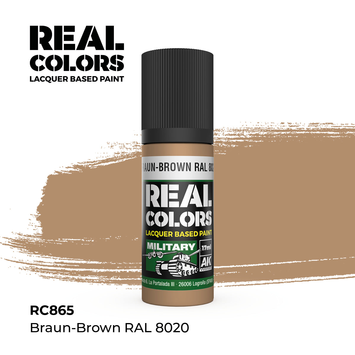 AK Interactive RC865 Real Colors Military Braun-Brown - 17 ml Paint Bottle