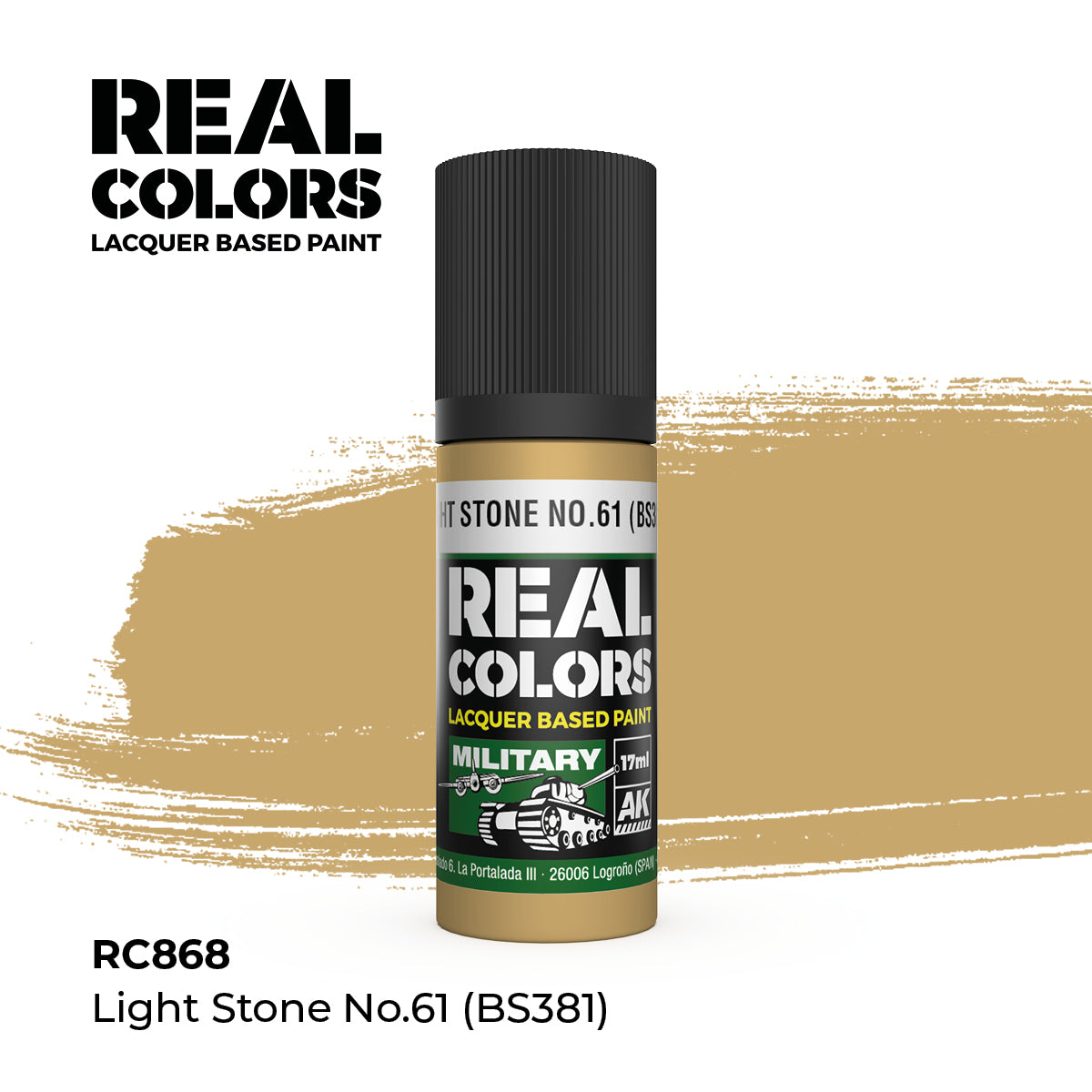 AK Interactive RC868 Real Colors Military Light Stone No.61 - 17 ml Paint Bottle
