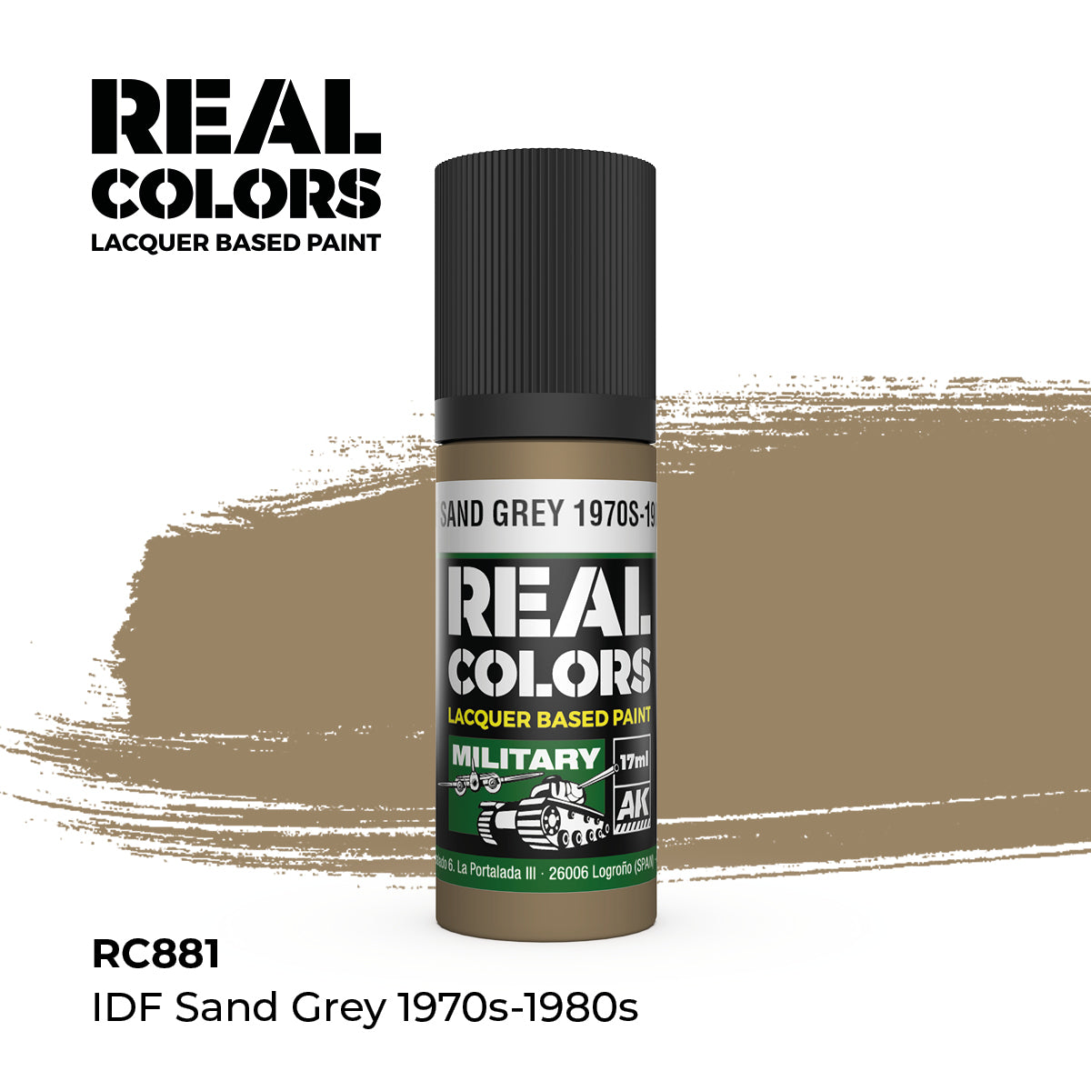 AK Interactive RC881 Real Colors IDF Sand Grey 1970s-1980s - 17 ml Paint Bottle