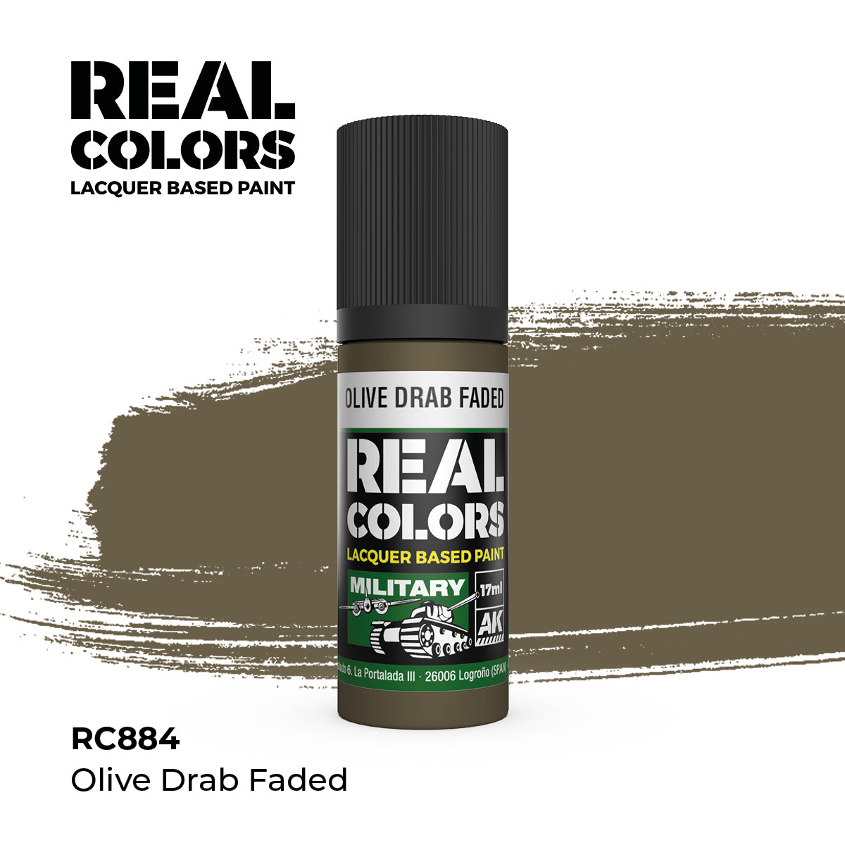 AK Interactive RC884 Real Colors Military Olive Drab Faded - 17 ml Paint Bottle