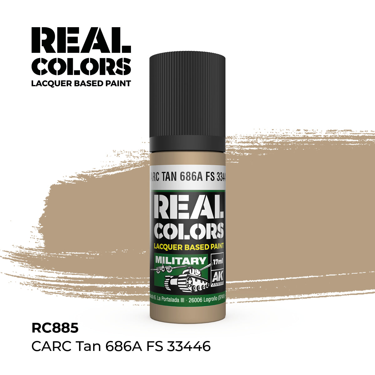 AK Interactive RC885 Real Colors Military CARC Tan 686A - 17 ml Paint Bottle